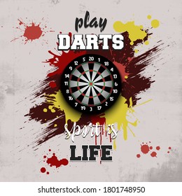 Dartboard icon. Play darts. Pattern for design poster, logo, emblem, label, banner, icon. Darts template on isolated background. Grunge style. Vector illustration
