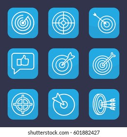 dartboard icon. Set of 9 outline dartboard icons such as target, arrows in target
