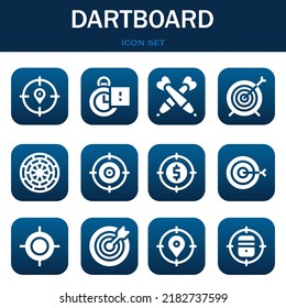 conjunto de iconos dartboard. Ilustraciones vectoriales relacionadas con Target, Stopclock y Darts