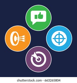 Dartboard icons set. set of 4 dartboard filled icons such as target, thumb up