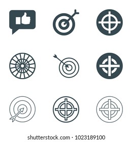 Dartboard icons. set of 9 editable filled and outline dartboard icons such as target, thumb up