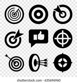 Dartboard icons set. set of 9 dartboard filled icons such as target, thumb up