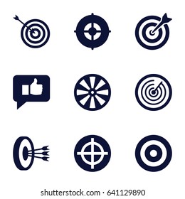 Dartboard icons set. set of 9 dartboard filled icons such as target, thumb up, arrows in target