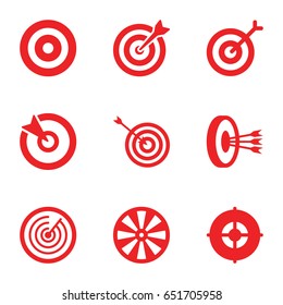 Dartboard icons set. set of 9 dartboard filled icons such as target, arrows in target