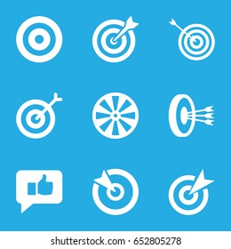 Dartboard icons set. set of 9 dartboard filled icons such as target, thumb up, arrows in target