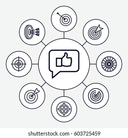 Dartboard icons set. set of 9 dartboard outline icons such as target, arrows in target, dart