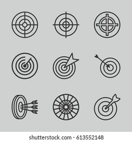 Dartboard icons set. set of 9 dartboard outline icons such as target, arrows in target