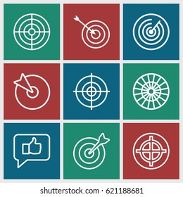Dartboard icons set. set of 9 dartboard outline icons such as target, dart