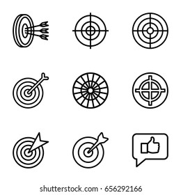 Dartboard icons set. set of 9 dartboard outline icons such as target, arrows in target, dart