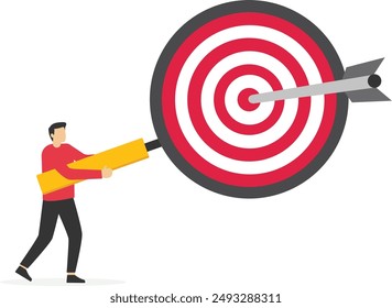 Dartboard inside of magnifier glass for target business goal. Flat vector illustration.


