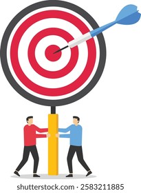 Dartboard inside of magnifier glass for target business goal. Flat vector illustration.


