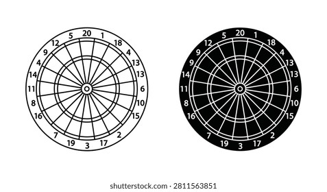 Dartboard with numbered sections a black silhouette against a white background