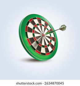 Dartboard e em dardos no gradiente de cor verde alvo com fundo abstrato