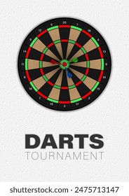 Dartboard on the wall, dart throwing board with arrows, vector illustration