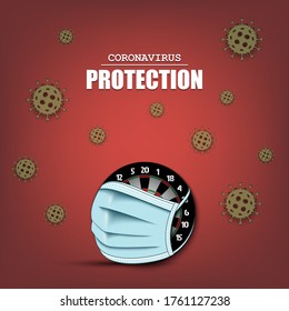 Dartboard with a protection mask and cells coronavirus bacteriums. Stop covid-19 outbreak. Caution risk disease 2019-nCoV. Cancellation of sports tournaments. Pattern design. Vector illustration