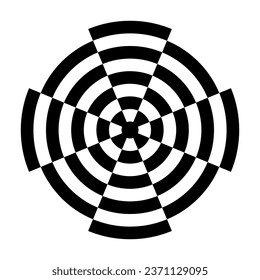 Dartboard spiral design abstract pattern, black and white checked target, white background.  EPS includes pattern swatch that will seamlessly fill any shape. 