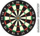 Dartboard vector against a blue background. Darts is a competitive sport in which players throw darts at a dartboard.