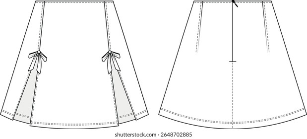 darted adaptada com arcos corte baixo recorte uma linha mini saia curta jean modelo desenho técnico esboço plano cad maquete moda mulher design estilo modelo 