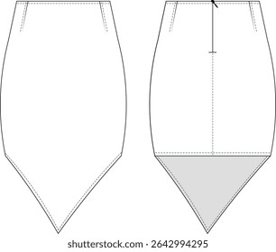 modelo bainha de triângulo curto com zíper personalizado dartado desenho técnico plano esboço cad maquete moda mulher design estilo modelo 