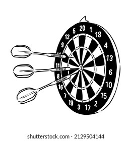 Darts and arrow illustration, drawing, engraving, ink, line art, vector