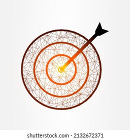 Ilustración vectorial poligonal de dardos y flecha aislada en fondo blanco. Concepto de objetivo.