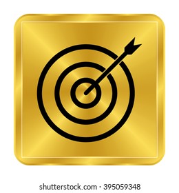 darts - black vector icon;  gold button