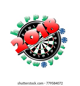 Darts board and Happy New Year 2018.  Vector illustration