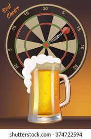 Darts Board and Light beer mug. Vector illustration
