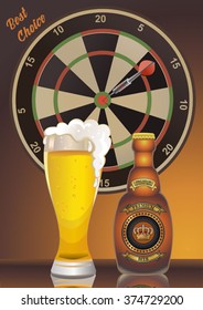 Darts Board and Light beer mug. Vector illustration