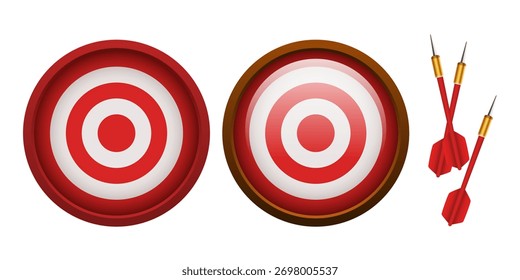 Dardos. Dartboard e dardo. Clipart 3d vetorial isolado no plano de fundo branco