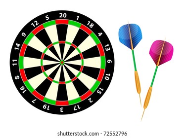 Darts and dartboard isolated on the white