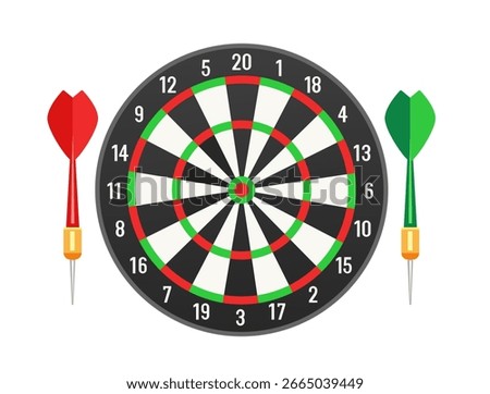 Darts. Dartboard and darts. Vector clipart isolated on white background