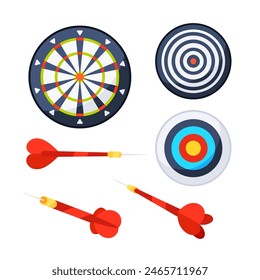 Darts equipment collection. Dart throwing boards with arrows.