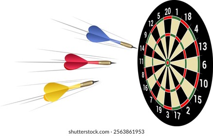 Darts Flying Towards a Dartboard