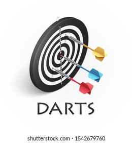 Darts game background. Vector illustration showing a target and colored darts in isometric