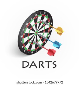 Darts game background. Vector illustration showing a target and colored darts in isometric