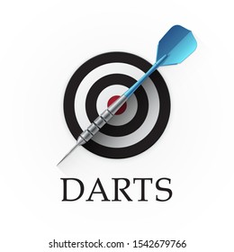 Darts game emblem. Vector illustration showing a detailed blue dart on a background of a simple target