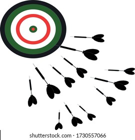 Darts game emblem. Vector illustration showing a black dart on a background of a simple red and green target