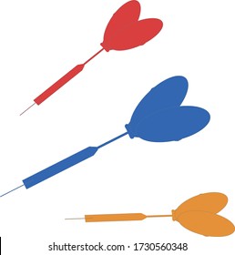 Darts game emblem. Vector illustration showing set of a blue red and yellow dart isolated