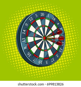 Darts game pop art hand drawn vector illustration.