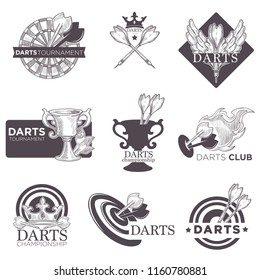 Darts game tournament vector sketch icons