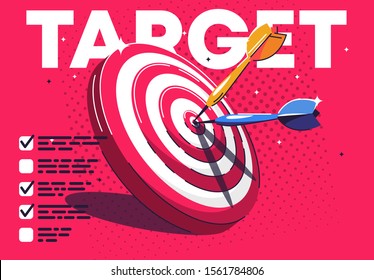 Darts hit the bull's-eye, the target, the center of the target, business plan, problem solving