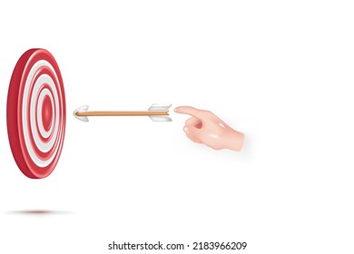 Darts hitting a red target on the center isolated on white background. 3d render illustration