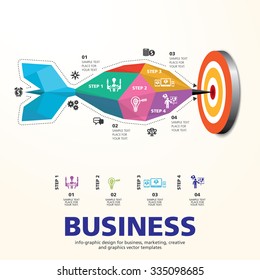 Darts Hitting a Target Bullseye, Business Concept, Targeting concept design on dark background, info graphic vector used for workflow layout, diagram,banner, number options, graphic or web design.
