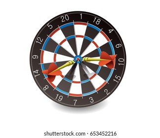 Darts Hitting A Target, Vector illustration. front angle