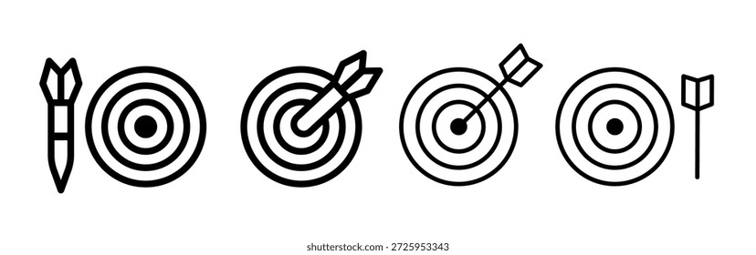 Conjunto de iconos de dardos. Dartboard y dardos. Iconos planos del Vector aislados en el fondo blanco