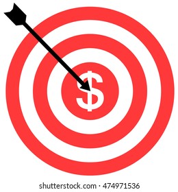 Darts icon with target icon dollar.