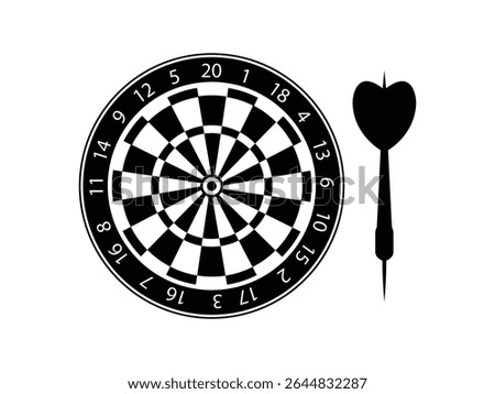 Darts icon vector. Dart Board with Dart Arrow Silhouette isolated white background. Vector Illustration