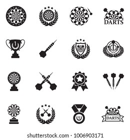 Darts Icons. Black Flat Design. Vector Illustration. 