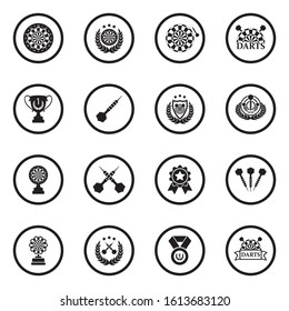 Darts Icons. Black Flat Design In Circle. Vector Illustration.